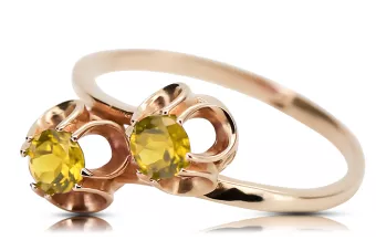 Žiedas Geltonasis peridotas Originalus 14k rožinio aukso vintage Vintažinis stilius vrc266r